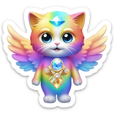 Transcendent Cute Heavenly Rainbow 4d Diamond ultra mega surpream Omni-Cat God with wings and a ring around its body and another ring above it’s head  sticker