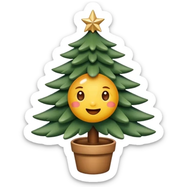 Un emoji représentant un petit sapin stylisé, sans bouche, avec deux grands yeux de biche brillants couleur cannelle. Style minimaliste, mignon et expressif, comme un sticker ou un emoji moderne. Fond parfaitement transparent, haute qualité, bien centré. sticker