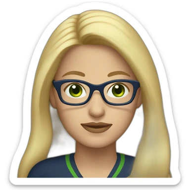 Woman with long blonde hair, navy blue glasses and Green eyes  sticker