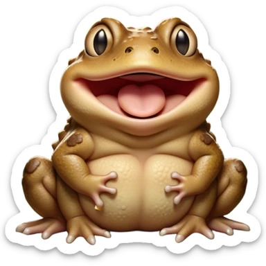 Cinematic Cute Yawning Toad Portrait Emoji, Head tilted slightly with a dramatic, wide-open yawn, showcasing a stout, textured body with drooping, warty features and sleepy, half-closed eyes, Simplified yet irresistibly adorable features, highly detailed, glowing with a soft, cozy woodland glow, high shine, relaxed yet expressive, stylized with a dash of whimsical amphibian charm, soft glowing outline, capturing the essence of a drowsy yet affectionate toad that appears ready to stretch out for a nap! sticker