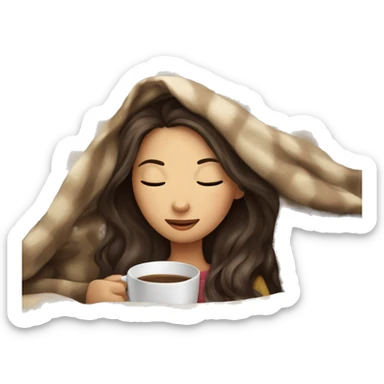 girl brunette inside a blanket sipping coffee eyes closed sticker