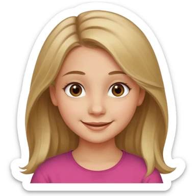 A smiling young girl with long dirty blonde hair and hazel green and brown eyes sticker