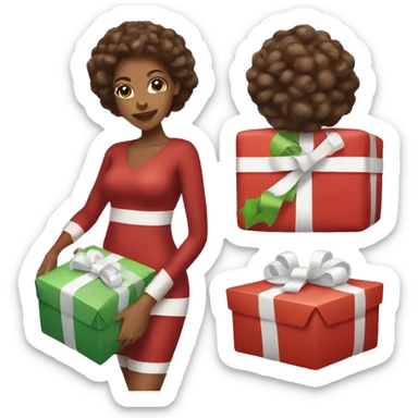 Woman with light brown skin wrapping Christmas present sticker