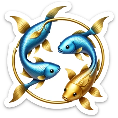 The zodiac symbol Pisces. Two fish in a reverse“yin-yang” formation. One fish’s head is facing the other fish’s tail, and vice versa forming a hoop sticker
