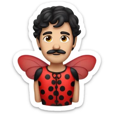 dark haired guy with mustache in ladybug costume sticker