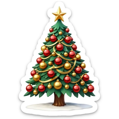 3D emoji of a majestic Moscow
New Year tree. Thick green branches heavily decorated with large gold and red glass balls, traditional Russian patterns, and sparkling warm tinsel. A bright glowing red Soviet-style star is on top.
Light dusting of snow on the branches.
 sticker