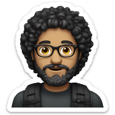 A Greek guy with black hair with curly hair and stylish glasses and a beard and big lips sticker