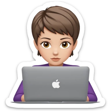macbook pro woman pixie haircut ash brown hair hazel eyes sticker