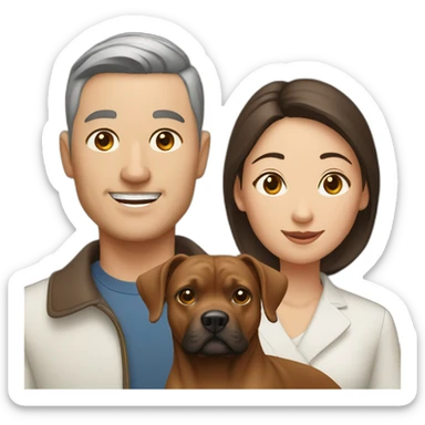 man and Chinese lady with brown Staffordshire terrier dog sticker