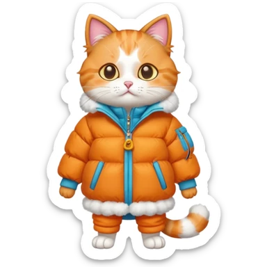a full body of cute cat with puffer clothes sticker
