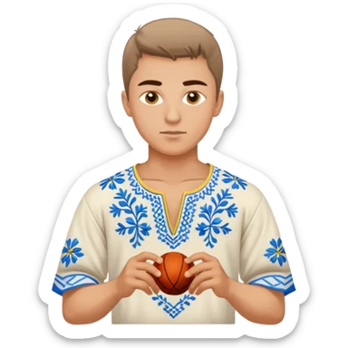 Ukrainian young man wearing traditional embroidered vyshyvanka shirt playing sports sticker