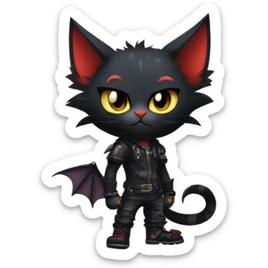Cool Edgy Punk Litten-Nargacuga-Cat with black bat-wing-ears full body sticker
