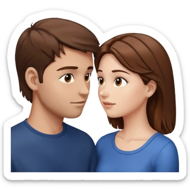 
Man head against woman head looking in their eyes, they both have brown hair sticker