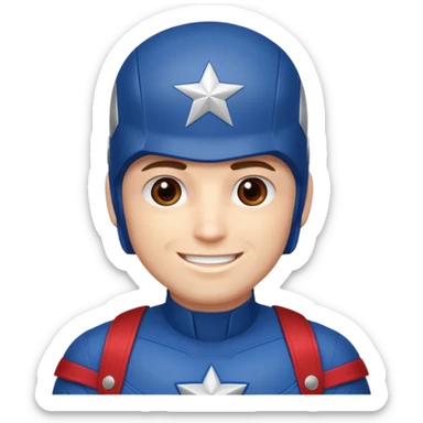 Make a man with brown eyes wearing a Captain America costume who is laughing sticker