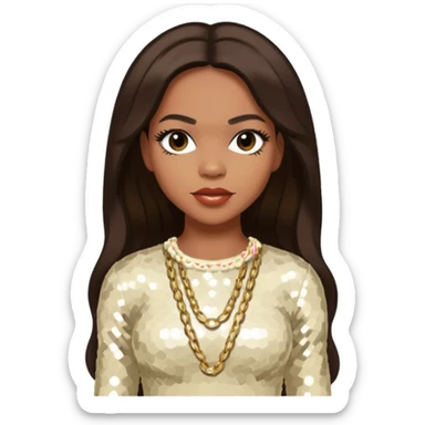 Tenitra Michelle Williams (b.1979) from Destiny's Child with medium dark skin, long dark brown hair, cream sequin outfit sticker