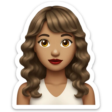 girl with tan skin brown wavy hair curtain bangs and red lips sticker