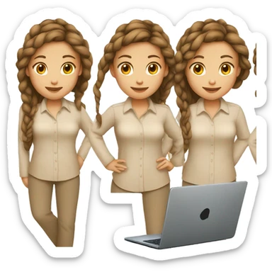 girl profile with brown hair braid and laptop wearing beige shirt sticker