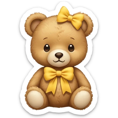 Cute flat-style teddy bear icon for infant daycare. wear a yellow bow in neck
 sticker