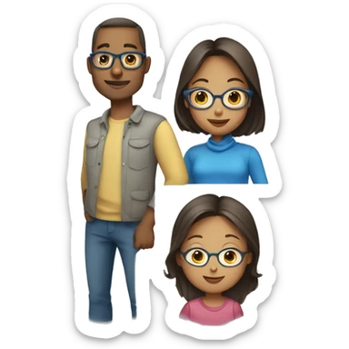 Draw a family of 4 consisting of a father with glasses, a mother with a headscarf, a 3-year-old girl and a baby with blue clothes. sticker