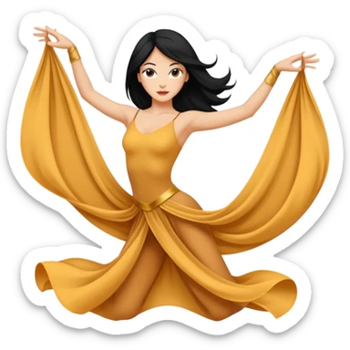 Emoji de una mujer pelinegra blanca bailarina de danza aerea haciendo figuras en el aire en una tela  sticker