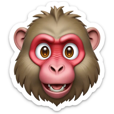 Cinematic Realistic Comical Baboon Portrait Emoji, Head tilted dramatically with an exaggeratedly amused expression, featuring a striking, ruggedly textured face with boldly expressive eyes full of playful disbelief, rendered with vivid, lifelike detail and natural earthy hues, high shine, dramatic yet playful, styled with an air of cheeky jungle mischief, soft glowing outline, capturing the essence of a spirited and over‐the‐top baboon that looks ready to chatter its way into viral fame! sticker