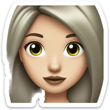 Brunette bombshell girl with long straight hair, pale skin, big pink lips and green eyes sticker