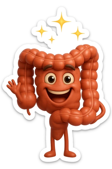 fammi un intestino identico a questo, ma felice e con le scintille di splendore dorate sopra, come se fosse in ottima salute sticker