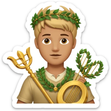 An emoji of the Greek god Apollo. He is a youthful man with a laurel wreath on his head, holding a golden lyre. sticker