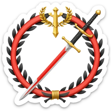 flag emoji two red diagonal stripes black stripe in middle golden sword in center with golden wreath sticker