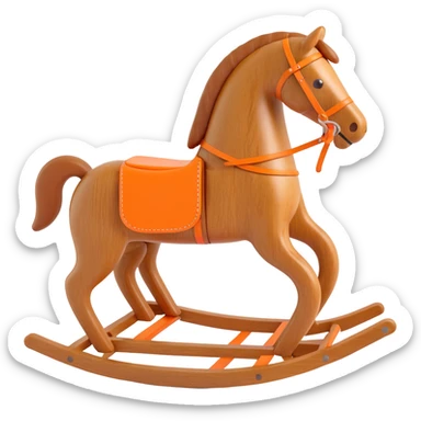rocking horse, 3D, solid oak wood, vintage style, minimal Hermès orange accent, no text sticker