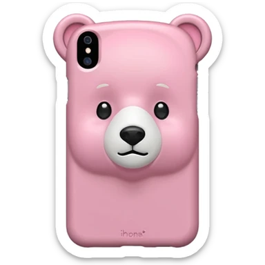 iphone in a pink teddy bear phone case with a cute bear face on the case sticker