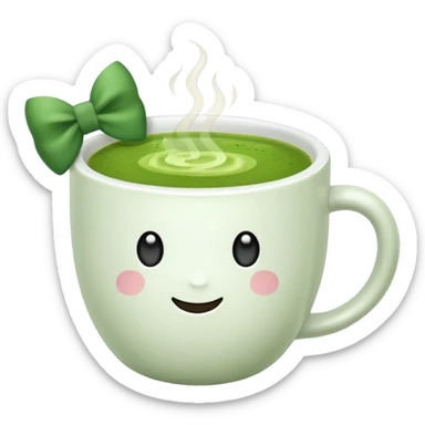 Make a cup of match tea in a mug with a bow on it no  face and white mug sticker