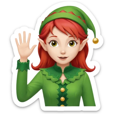 christmas elf girl with red hair, waving  sticker