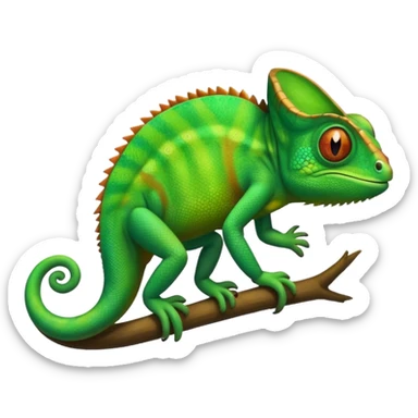 please create an animated color changing emoji that can be used as favicon . the default colour must be green and then its colour must change. the chemeleon should look to the left side. The chemeleon should look happy. The colour of the chemeleon is not changing sticker
