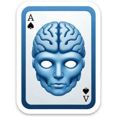 minimalist app icon, a face-down playing card, intricate back design with a stylized brain symbol in the center, monochromatic blues, isometric view, clean vector style, white background --style raw --stylize 150 sticker