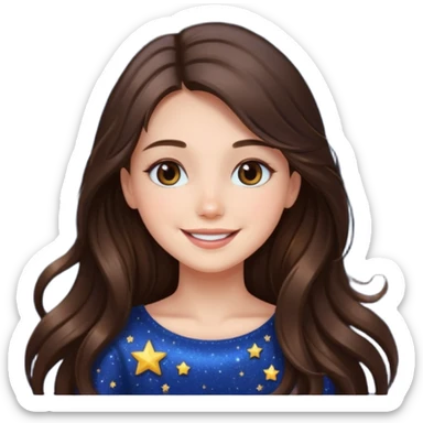 brunette long hair girl sparkling with love glitter and stars instead of eyes sticker