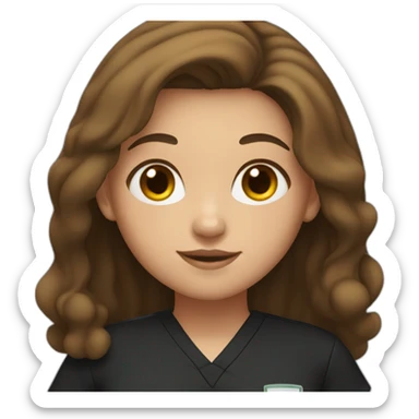 girl with middle part and brown hair in black scrubs sticker