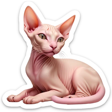 Cinematic Cute Yawning Sphynx Cat Portrait Emoji, Head tilted slightly with a dramatic, wide-open yawn, delicate, hairless skin in soft peach and pink tones, long, elegant limbs stretching lazily, piercing almond-shaped eyes that are barely open, Simplified yet irresistibly adorable features, highly detailed, glowing with a soft, cozy glow, high shine, relaxed yet expressive, stylized with a touch of whimsy, bright and endearing, soft glowing outline, capturing the essence of a sleepy yet affectionate kitty, so drowsy it feels like it could stretch right out of the screen and curl up for a nap! sticker