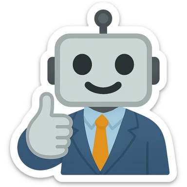Make the recruiter robot emoji much cuter and more friendly, masculine, in apple style, flat, giving a thumbs up, business casual, with a transparent background. sticker