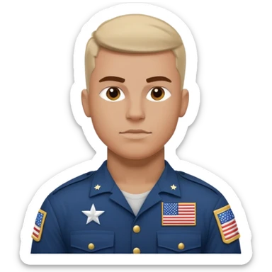 generate white powerful american soldier with small usa flag on shoulder sticker