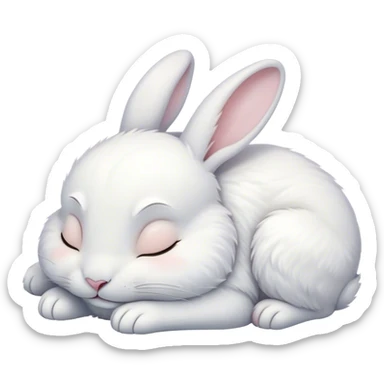 Meme-Worthy Cute Sleeping White Rabbit Portrait Emoji, Head resting peacefully with a contented smile, showcasing a delightfully compact build and a luxuriously soft pure white fur, eyes shut in a serene nap, Simplified yet hilariously adorable features, highly detailed, glowing with a soft, drowsy light, high shine, relaxed and utterly lovable, stylized with an air of playful laziness, bright and heartwarming, soft glowing outline, capturing the essence of a comically sleepy bunny, so meme-worthy it feels like it could instantly become the next viral sensation of adorable slumber! sticker