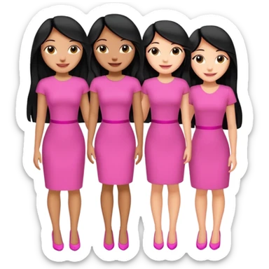 3 besties with professional glammed up looks wearing pink, medium skin tone smiling big with black long hair  sticker