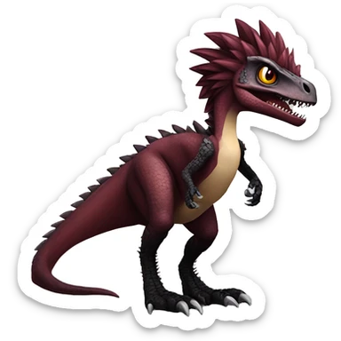 Maroon edgy badass modern sexy handsome punk velociraptor-dragon-Digimon, with black spiky mane, full body sticker