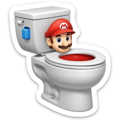 Mario's neck and head only sticking out of the middle of the bowl of a white toilet sticker