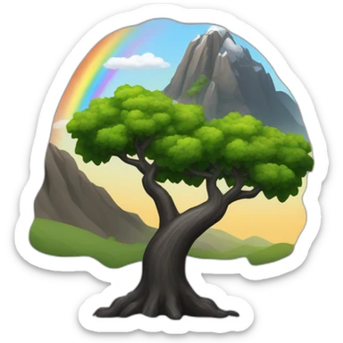 montagne noir avec un peu d'arbre avec un arc-en-ciel sticker