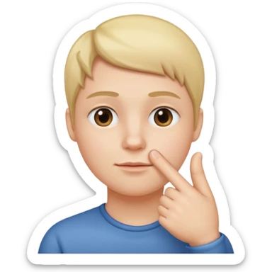 straight face with hand with thumb sticking left right under chin sticker