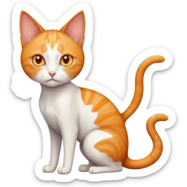 full body of tiny + skinny ginger and white cat with deep orange eyes and triangular shaped face sticker