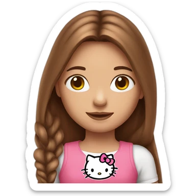 girl with long brown hair dressed with hellokitty sticker