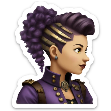 steampunk profile short hair faux-hawk mohawk purple Victorian on Caucasian girl with small nose round fat face sticker