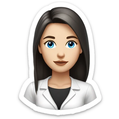 waist-length portrait, Slavic woman with blue eyes, eyes look up, fair skin, straight gradient medium length hair, eyes makeup, dressed in white T-shirt and office black jacket, one side of hair is tucked behind the ear sticker